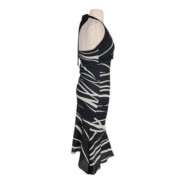 Vtg 90s Charlotte Russe Asymmetrical Halter Dress Sz 2XS Black White‎ Zebra USA - Picture 3 of 9